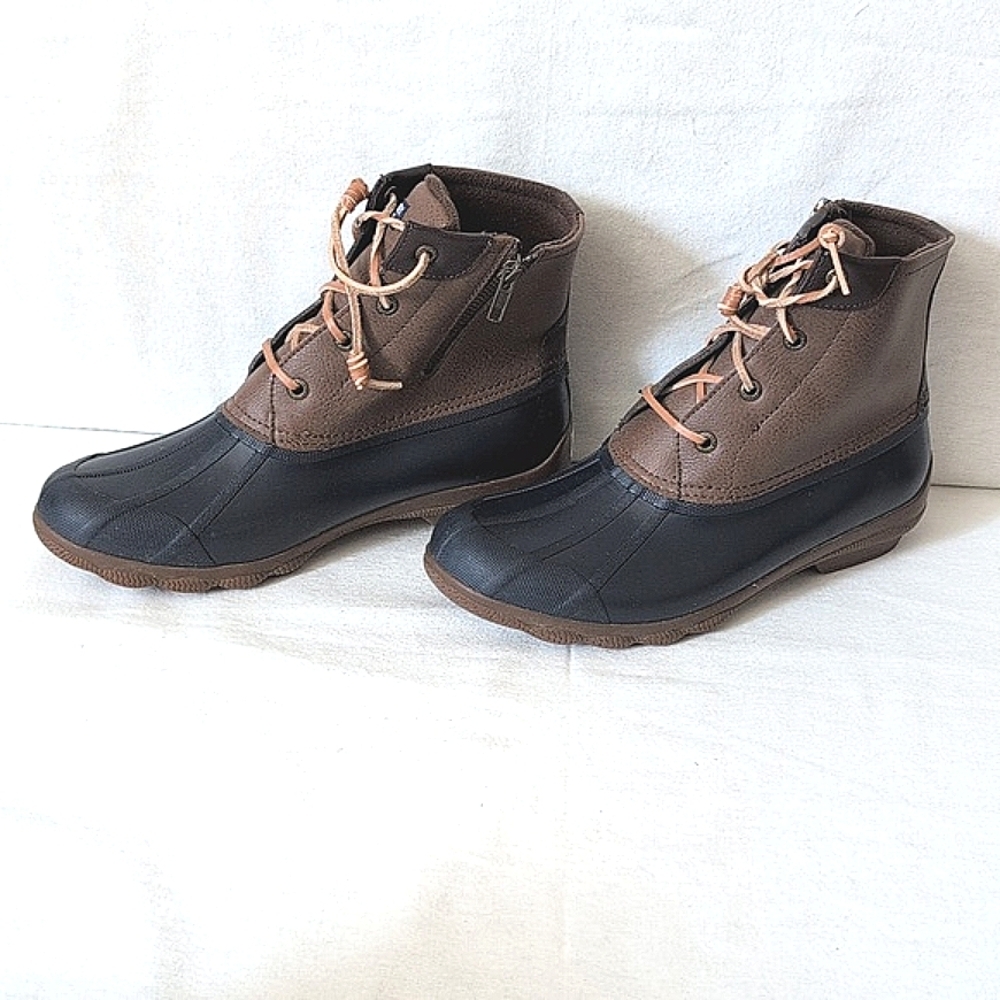 Sperry Lace Up Waterproof Rubber Duck Rain Boots Women's Brown Blue Size 9.5 (9)